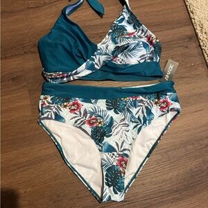 Tropical Teal and Floral Bikini Set